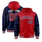 Custom Red Navy Raglan Sleeves Varsity Full-Snap Letterman Two Tone Jacket Hoodie