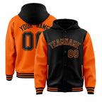 Custom Black Orange Raglan Sleeves Varsity Full-Snap Letterman Two Tone Jacket Hoodie