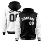 Custom Black White Raglan Sleeves Varsity Full-Snap Letterman Two Tone Jacket Hoodie