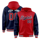 Custom Red Navy Raglan Sleeves Varsity Full-Snap Letterman Two Tone Jacket Hoodie