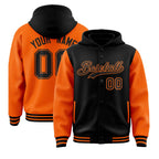 Custom Black Orange Raglan Sleeves Varsity Full-Snap Letterman Two Tone Jacket Hoodie