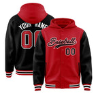 Custom Red Black Raglan Sleeves Varsity Full-Snap Letterman Two Tone Jacket Hoodie