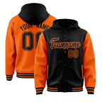 Custom Black Orange Raglan Sleeves Varsity Full-Snap Letterman Two Tone Jacket Hoodie
