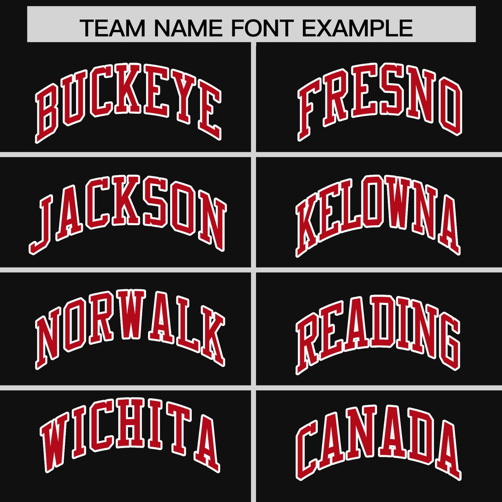 Custom Black Red Raglan Sleeves Varsity Full-Snap Letterman Three Stripes Jacket Hoodie