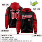 Custom Black Red Raglan Sleeves Varsity Full-Snap Letterman Three Stripes Jacket Hoodie