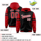 Custom Black Red Raglan Sleeves Varsity Full-Snap Letterman Three Stripes Jacket Hoodie