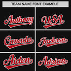 Custom Black Red Raglan Sleeves Varsity Full-Snap Letterman Three Stripes Jacket Hoodie