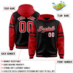 Custom Black Red Raglan Sleeves Varsity Full-Snap Letterman Three Stripes Jacket Hoodie