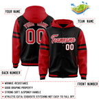 Custom Black Red Raglan Sleeves Varsity Full-Snap Letterman Three Stripes Jacket Hoodie