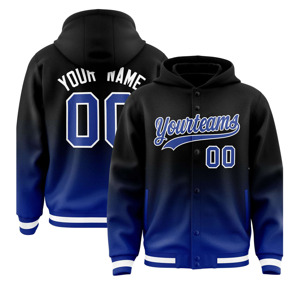 Custom Black Royal Varsity Full-Snap Letterman Gradient Jacket Hoodie
