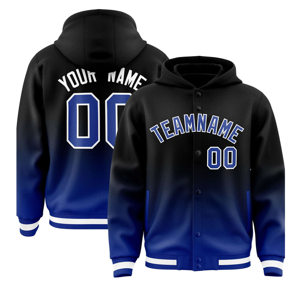 Custom Black Royal Varsity Full-Snap Letterman Gradient Jacket Hoodie