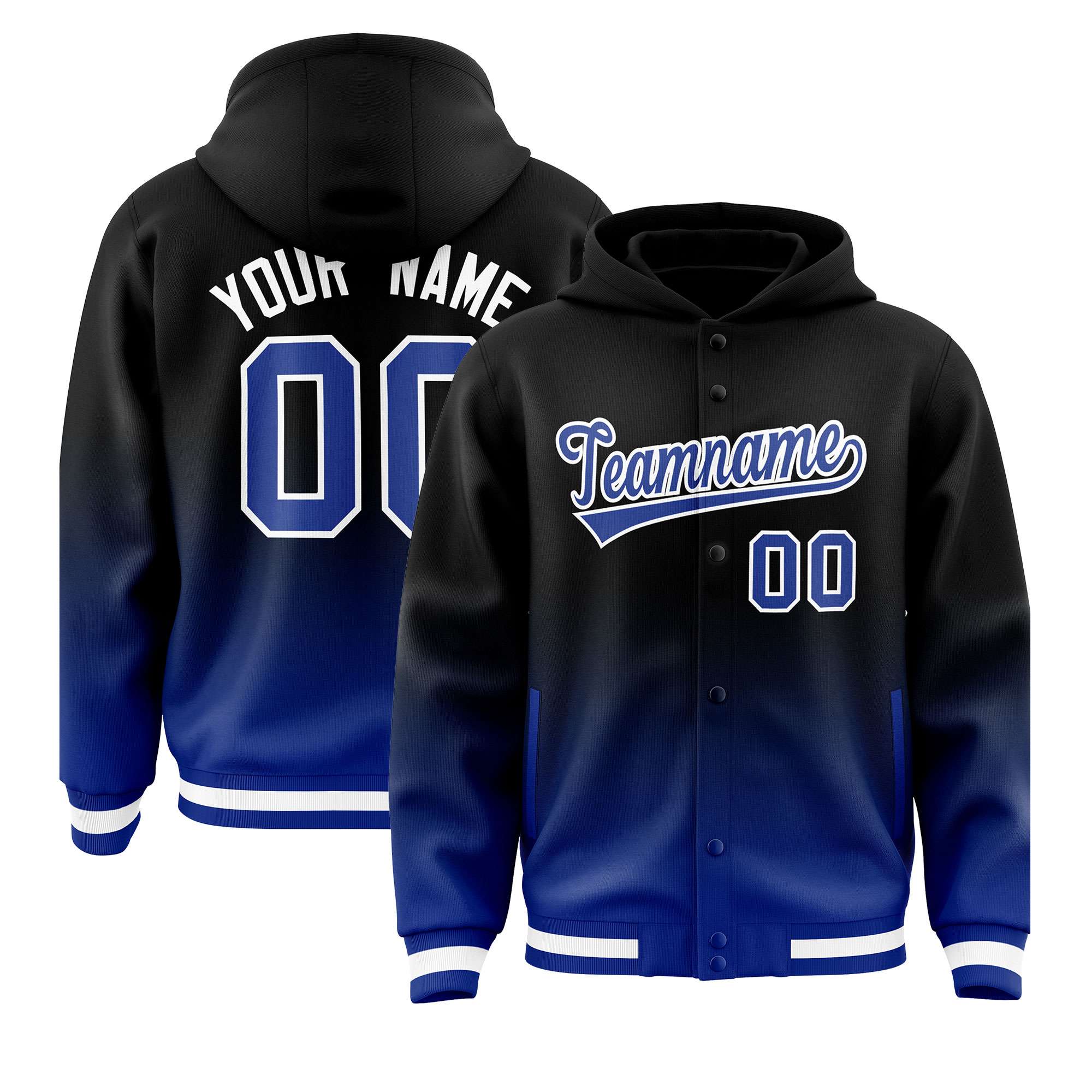 Custom Black Royal Varsity Full-Snap Letterman Gradient Jacket Hoodie Main image