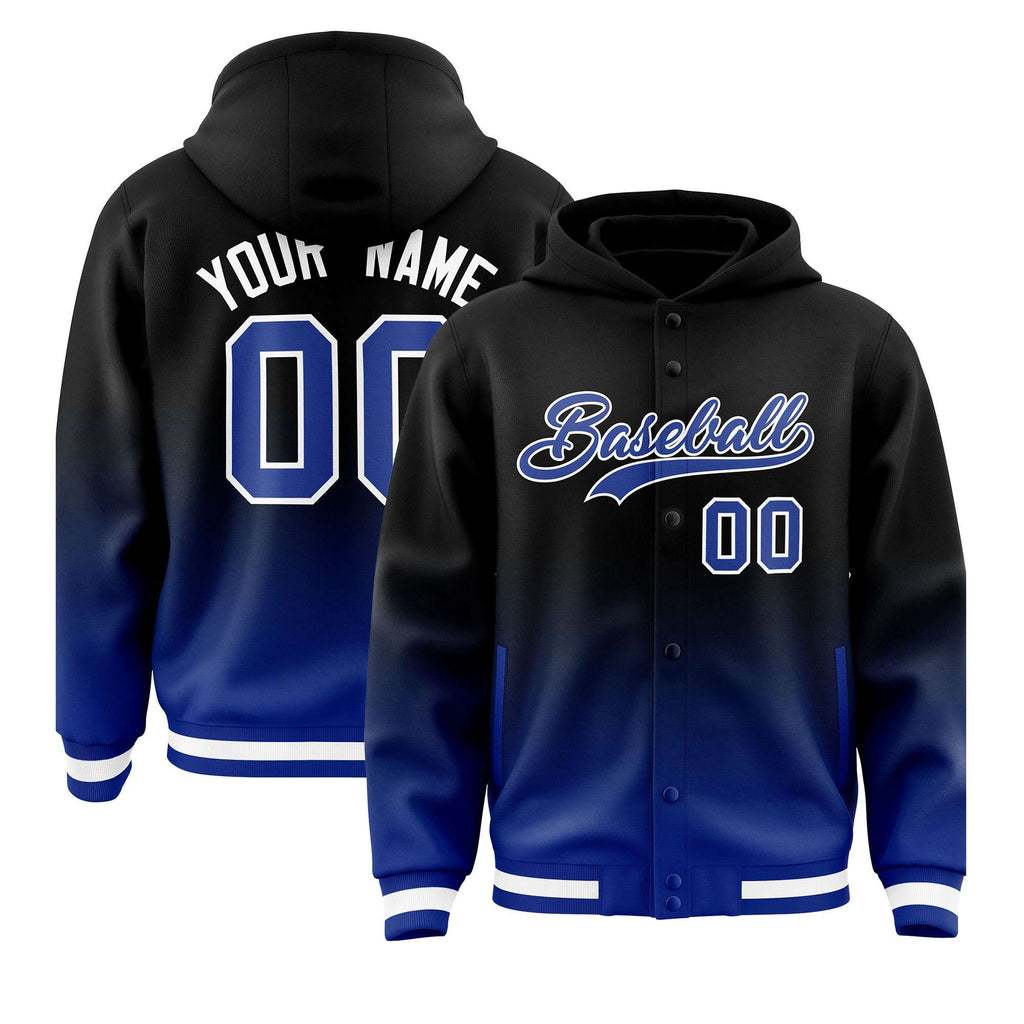 Custom Black Royal Varsity Full-Snap Letterman Gradient Jacket Hoodie