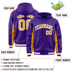 Custom Purple Gold Color Block Varsity Full-Snap Letterman Jacket Hoodie