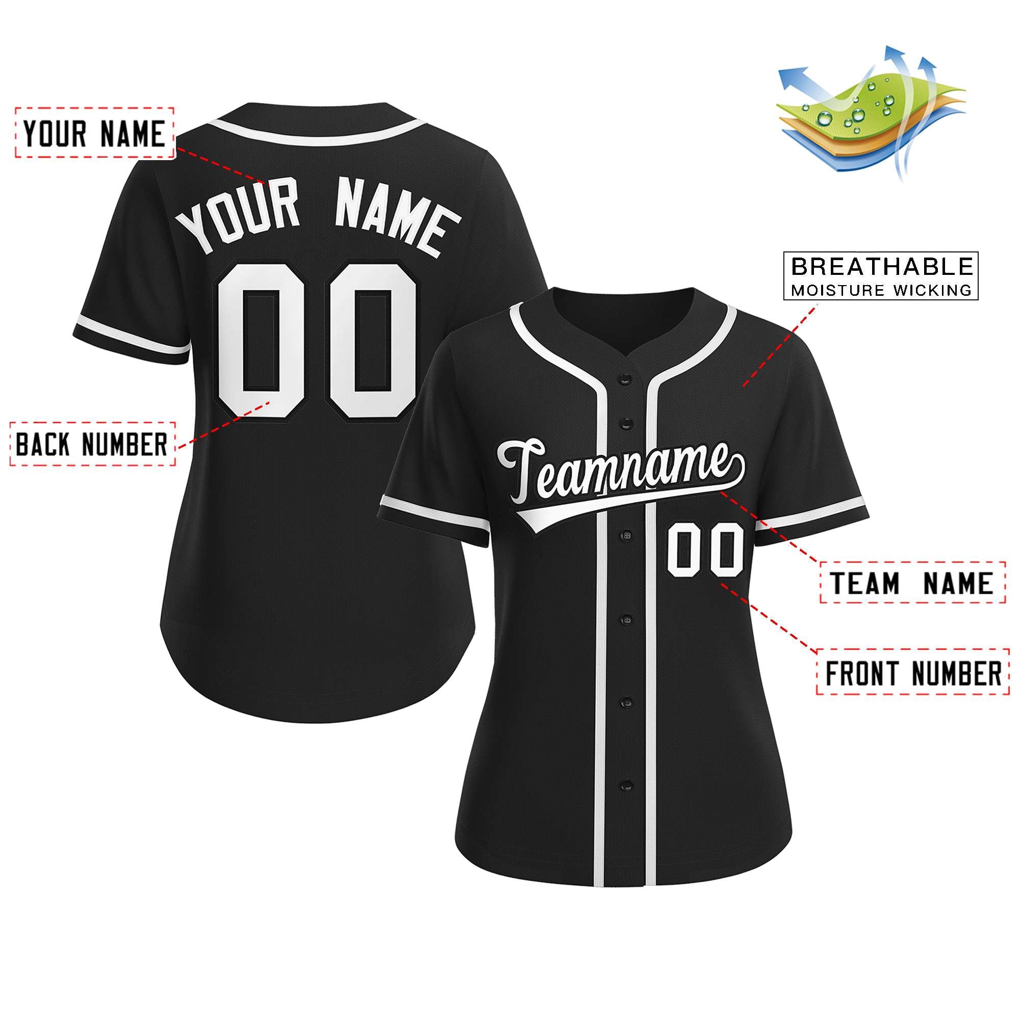 Custom Black White-Black Classic Style Baseball Jersey For Women Secondary image