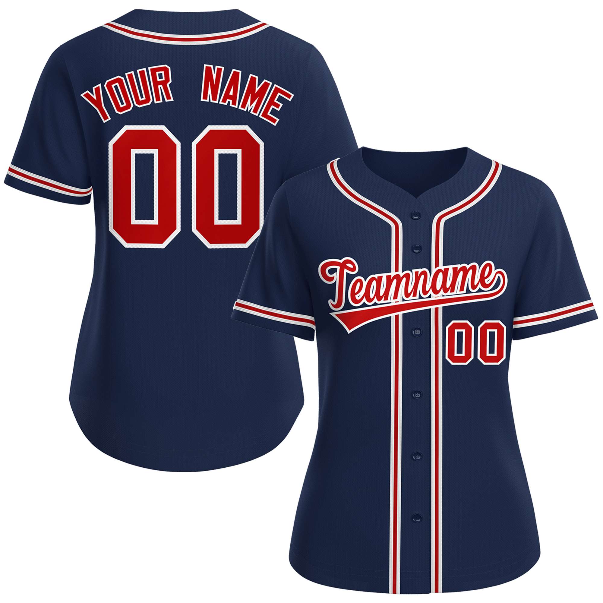 Custom Navy Red-White Classic Style Baseball Jersey For Women Main image