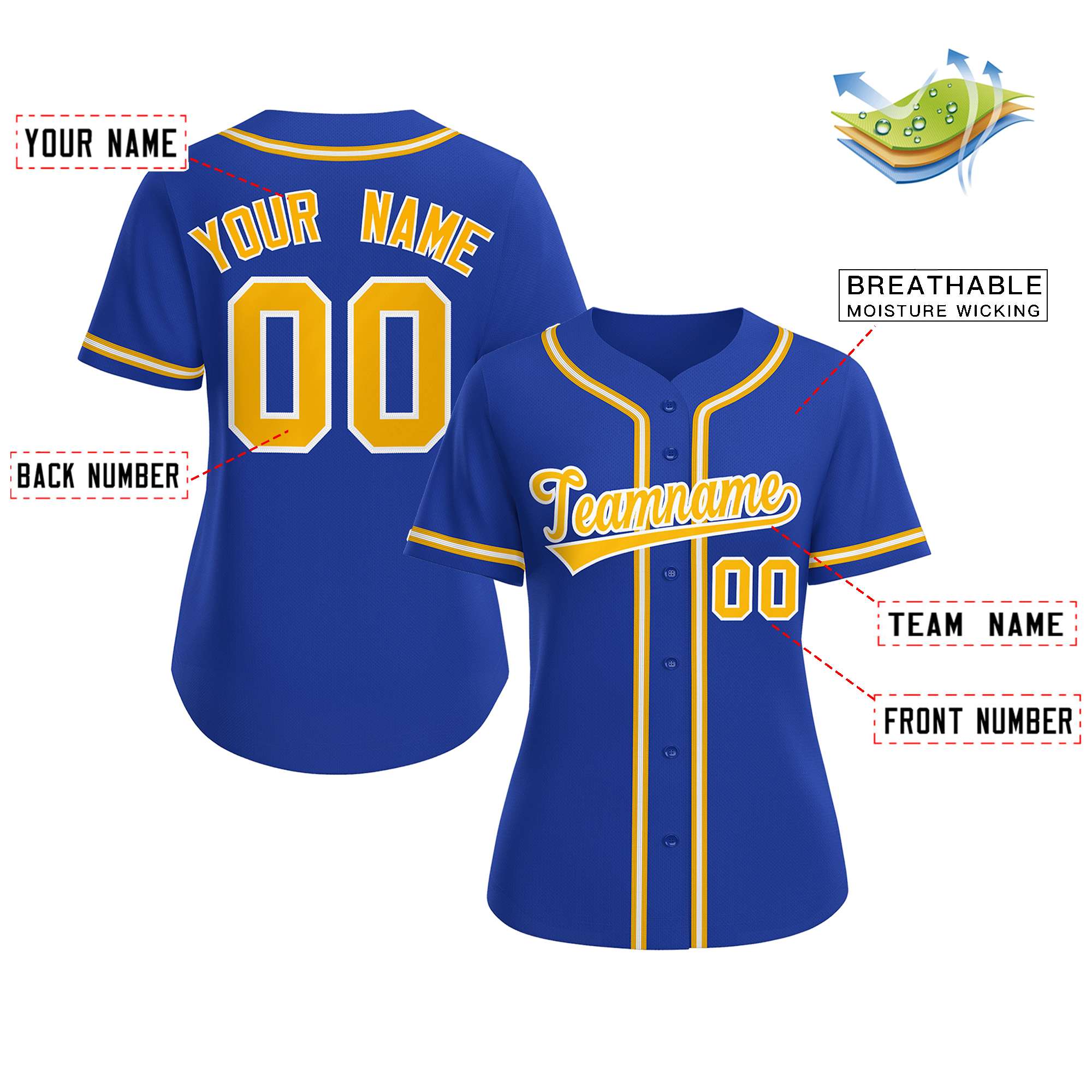 Custom Royal Gold-White Classic Style Baseball Jersey For Women Secondary image