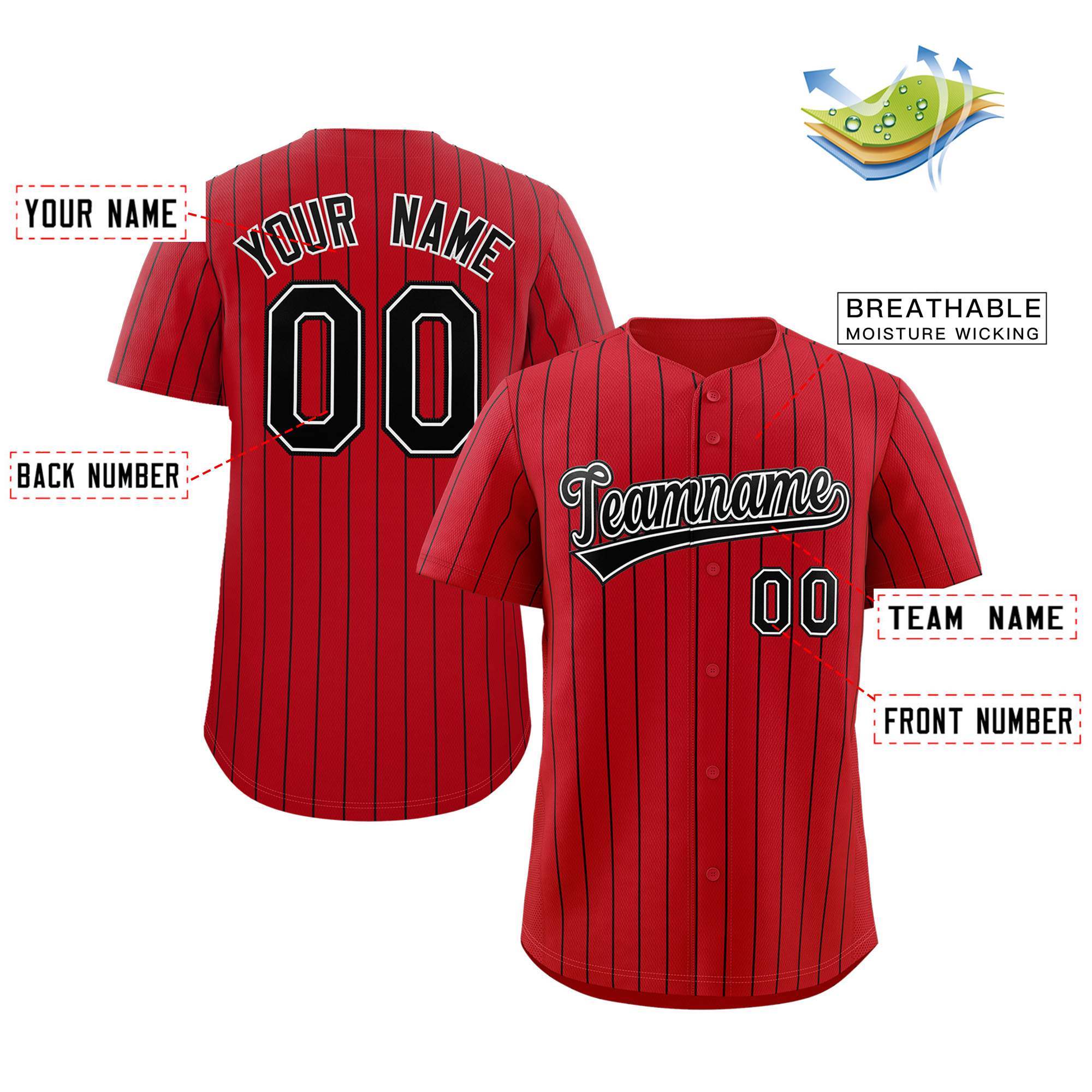 Custom Pinstripe Baseball Jerseys and Button-Down Shirts for Team Sports