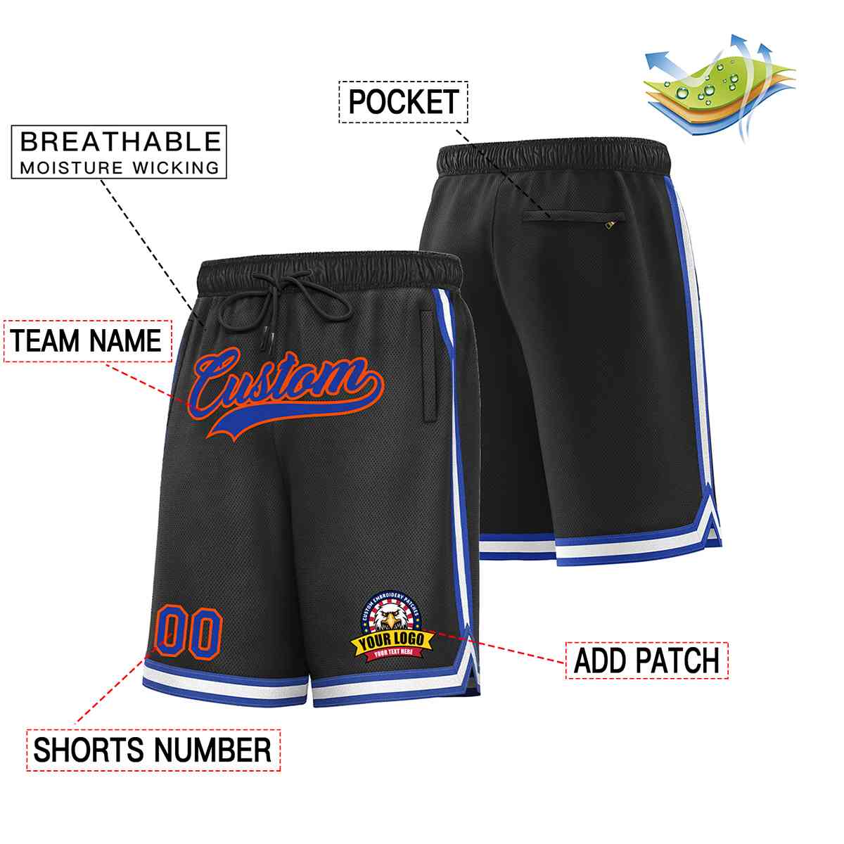 Custom Black Royal-Orange Classic Style Basketball Mesh Shorts Secondary image