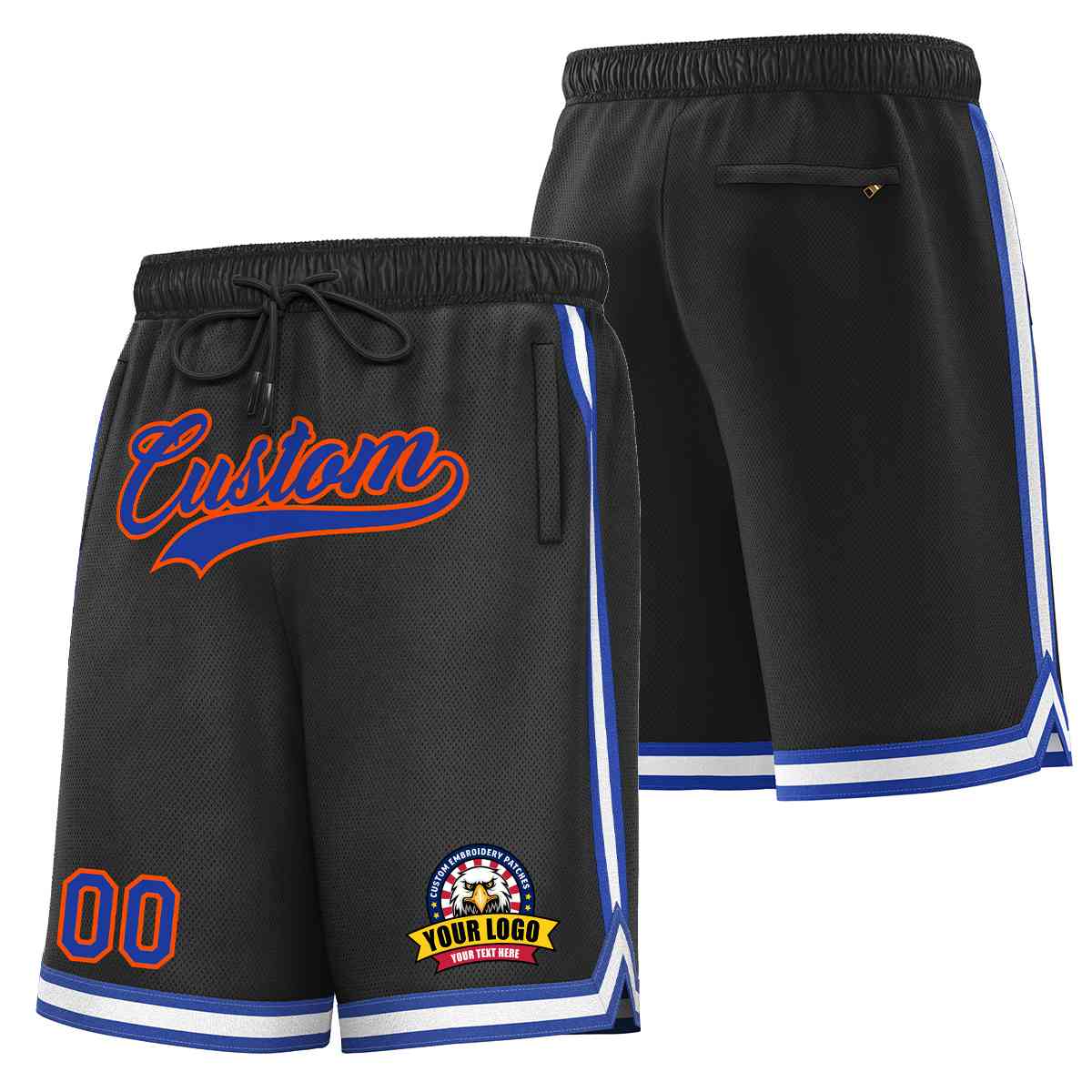 Custom Black Royal-Orange Classic Style Basketball Mesh Shorts Main image