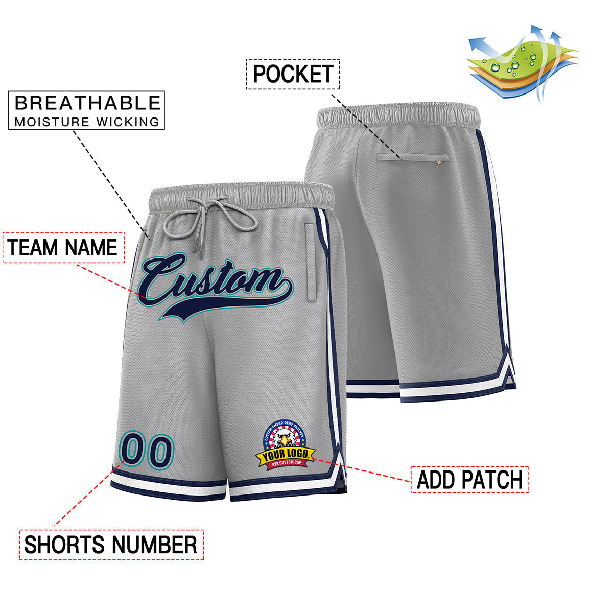 Custom Gray Teal Basketball Shorts Secondary image