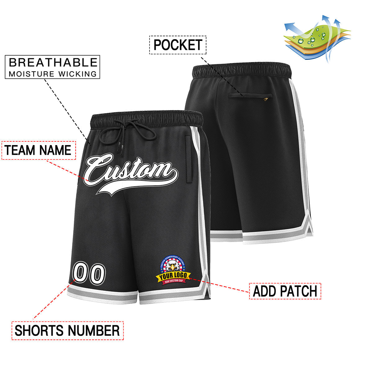 Custom Black White Basketball Shorts Secondary image