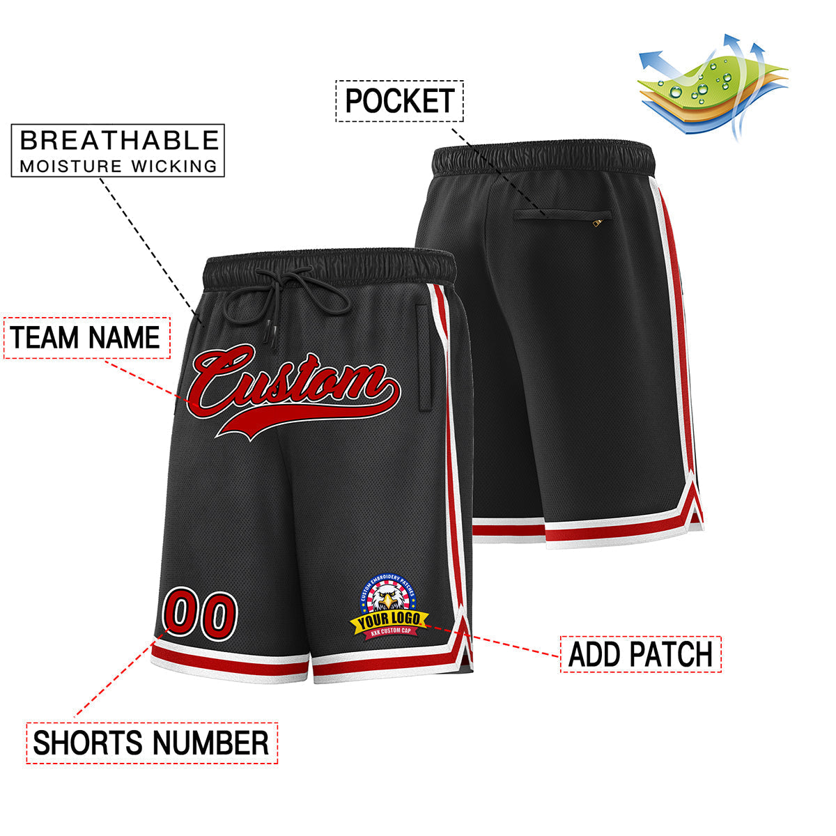 Custom Black Red Basketball Shorts Secondary image