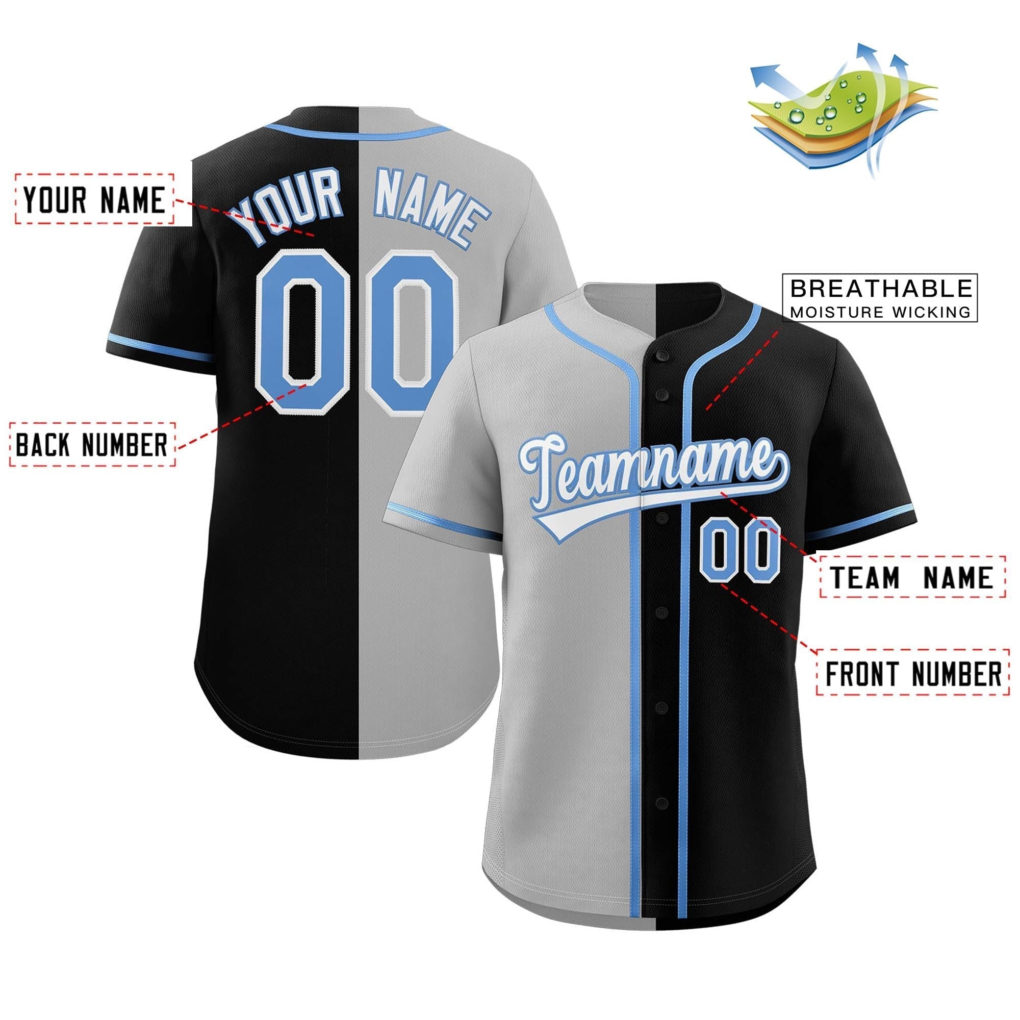 Custom Button Down Baseball Jersey Split Personalized Stitched Shirts for Adults/Youth