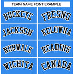 Custom Powder Blue Black-White Raglan Sleeves Varsity Full-Snap Letterman Jacket