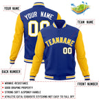 Custom Royal Gold-White Raglan Sleeves Varsity Full-Snap Letterman Jacket
