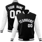Custom Black White-Black Raglan Sleeves Varsity Full-Snap Letterman Jacket