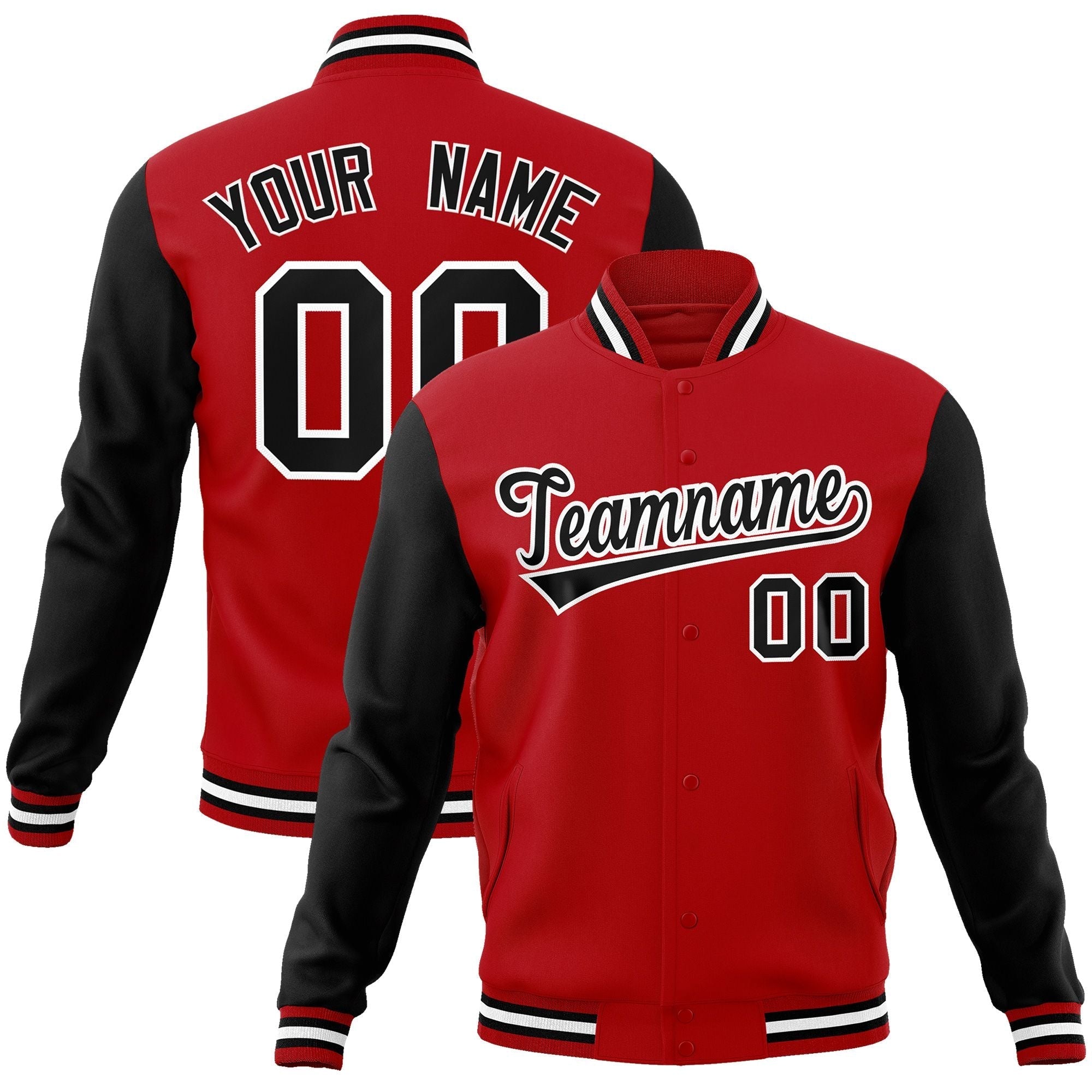 Custom Red Black-White Raglan Sleeves Varsity Full-Snap Letterman Jacket Main image