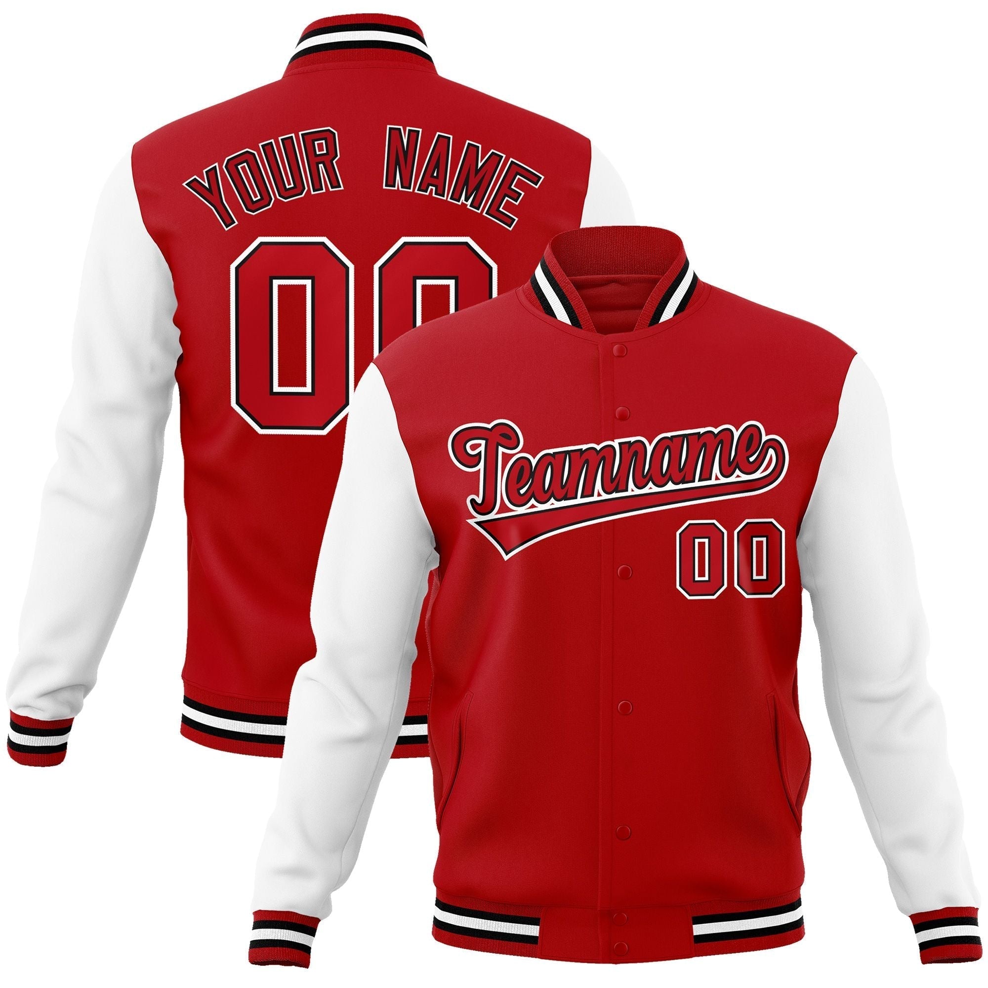 Custom Red White-Black Raglan Sleeves Varsity Full-Snap Letterman Jacket Main image