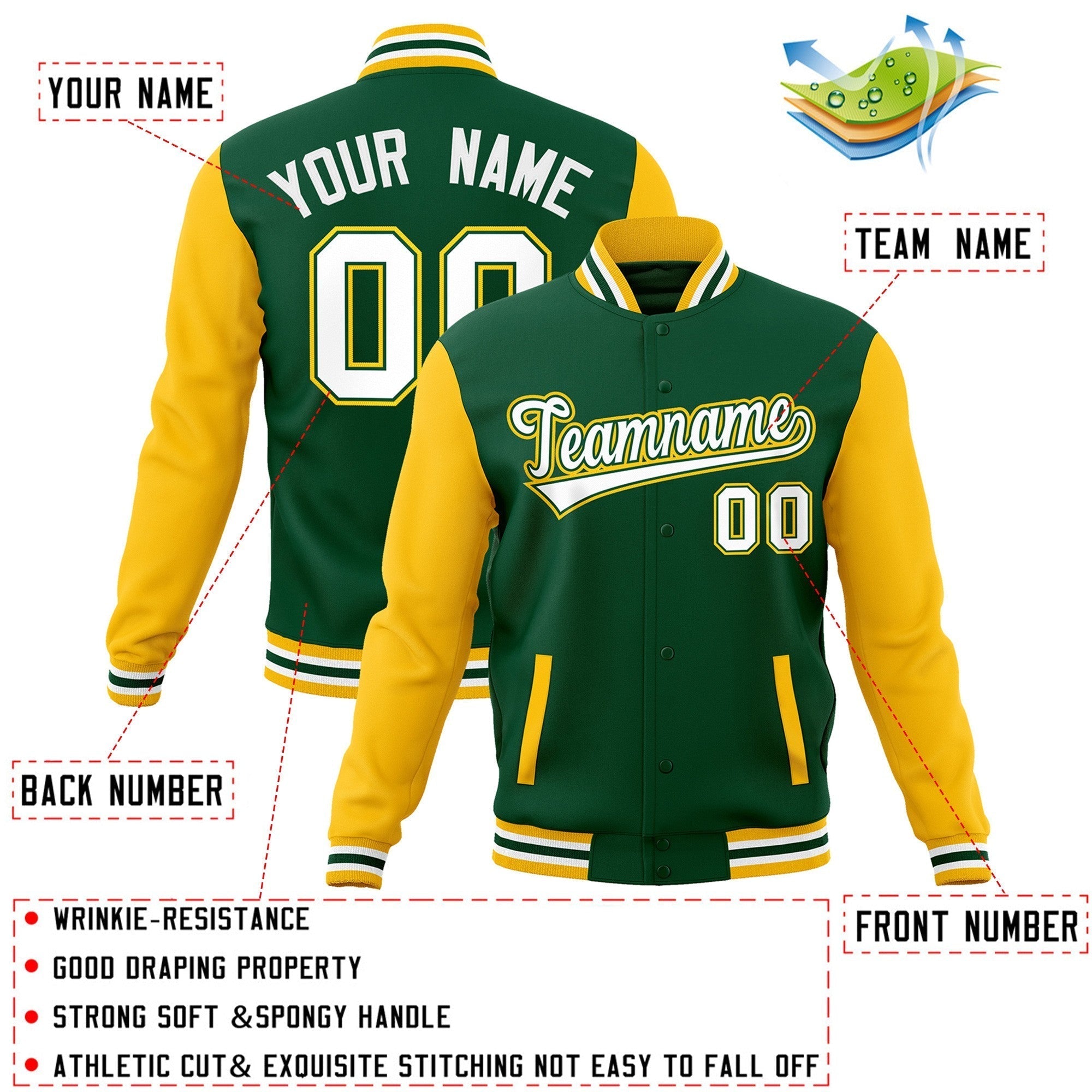 Custom Stitched Varsity Raglan Sleeves Letterman Baseball Jacket