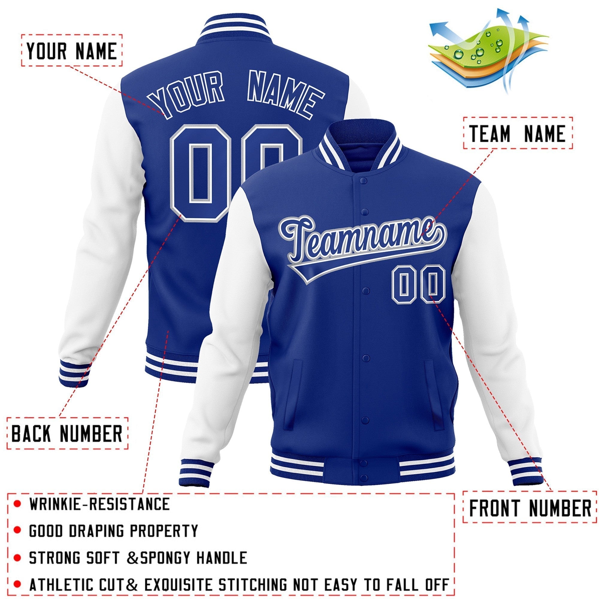Custom Stitched Varsity Raglan Sleeves Letterman Baseball Jacket