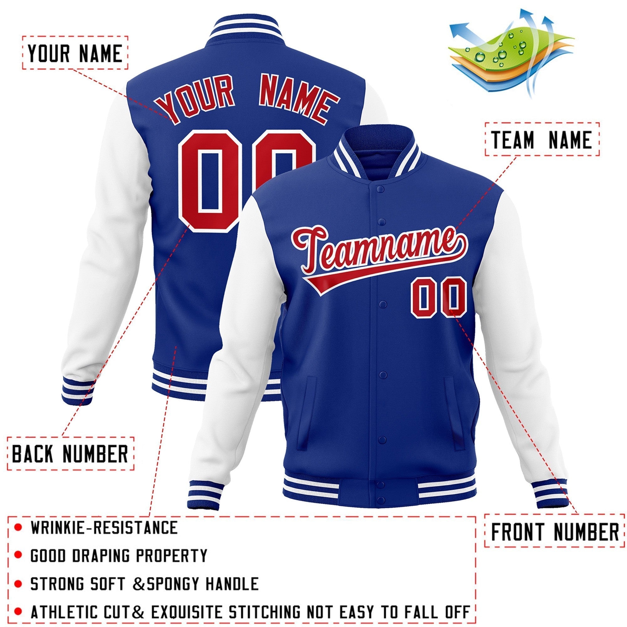 Custom Personalized Varsity Raglan Sleeves Letterman Baseball Jacket Stitched Name Number