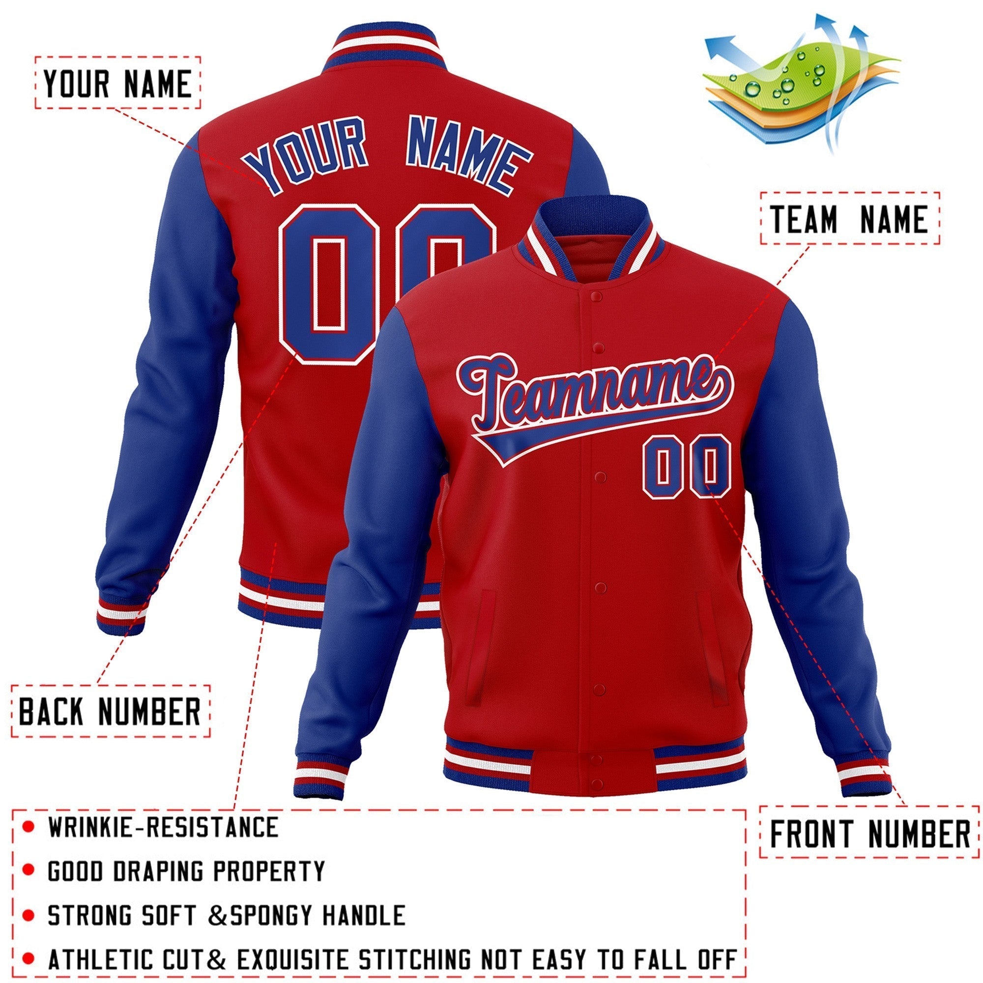 Custom Stitched Varsity Raglan Sleeves Letterman Baseball Jacket