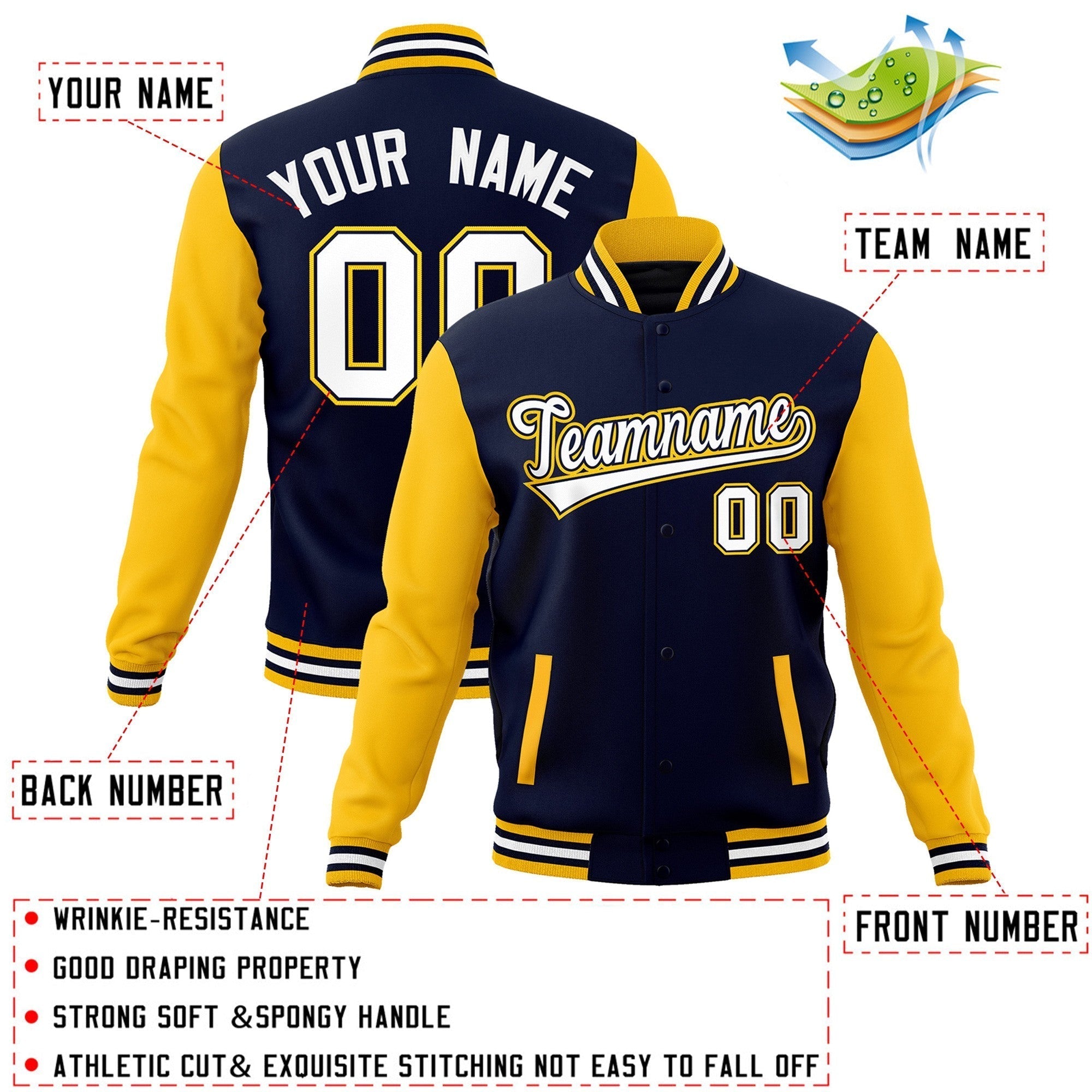 Custom Personalized Varsity Raglan Sleeves Letterman Baseball Jacket Stitched Name Number