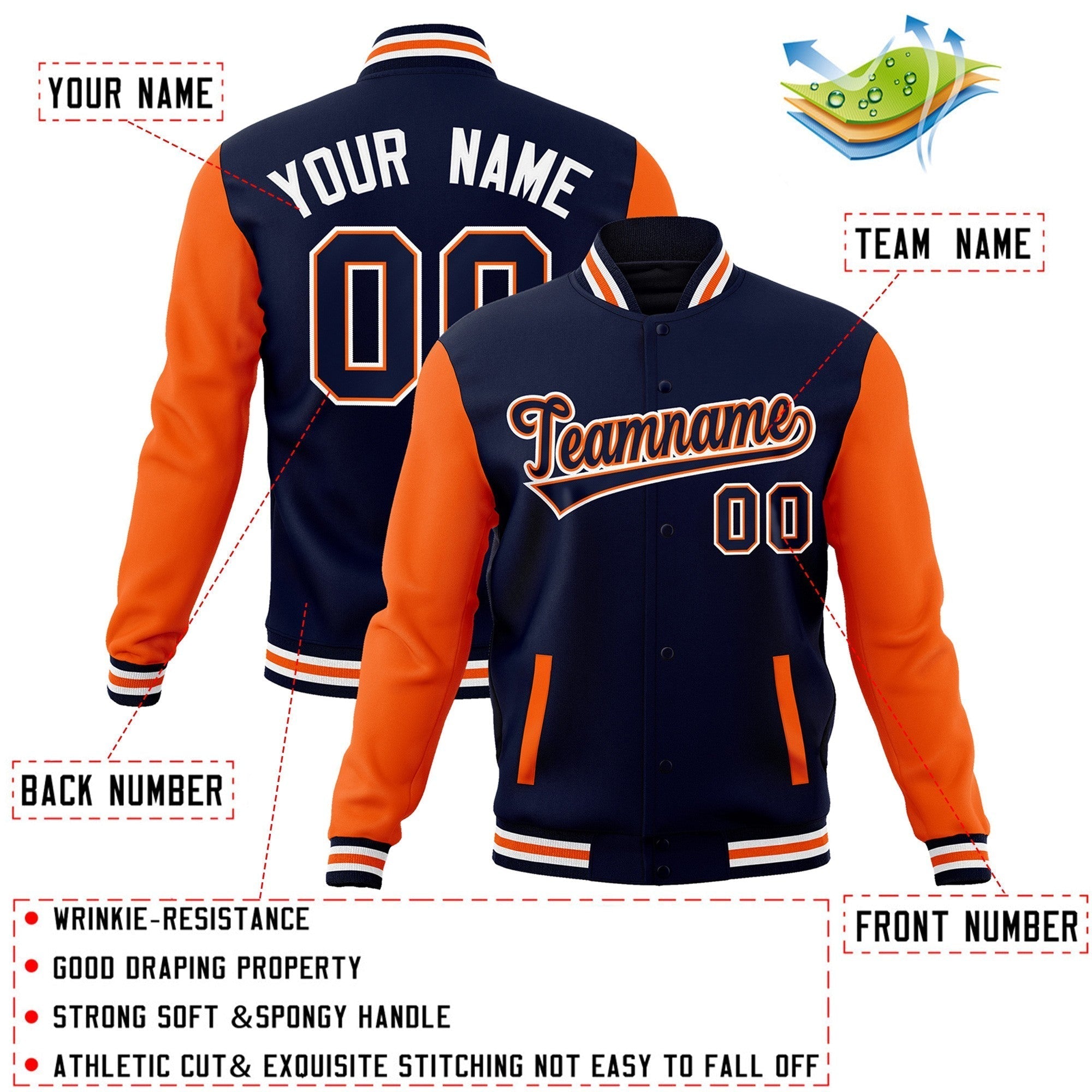 Custom Personalized Varsity Raglan Sleeves Letterman Baseball Jacket Stitched Name Number