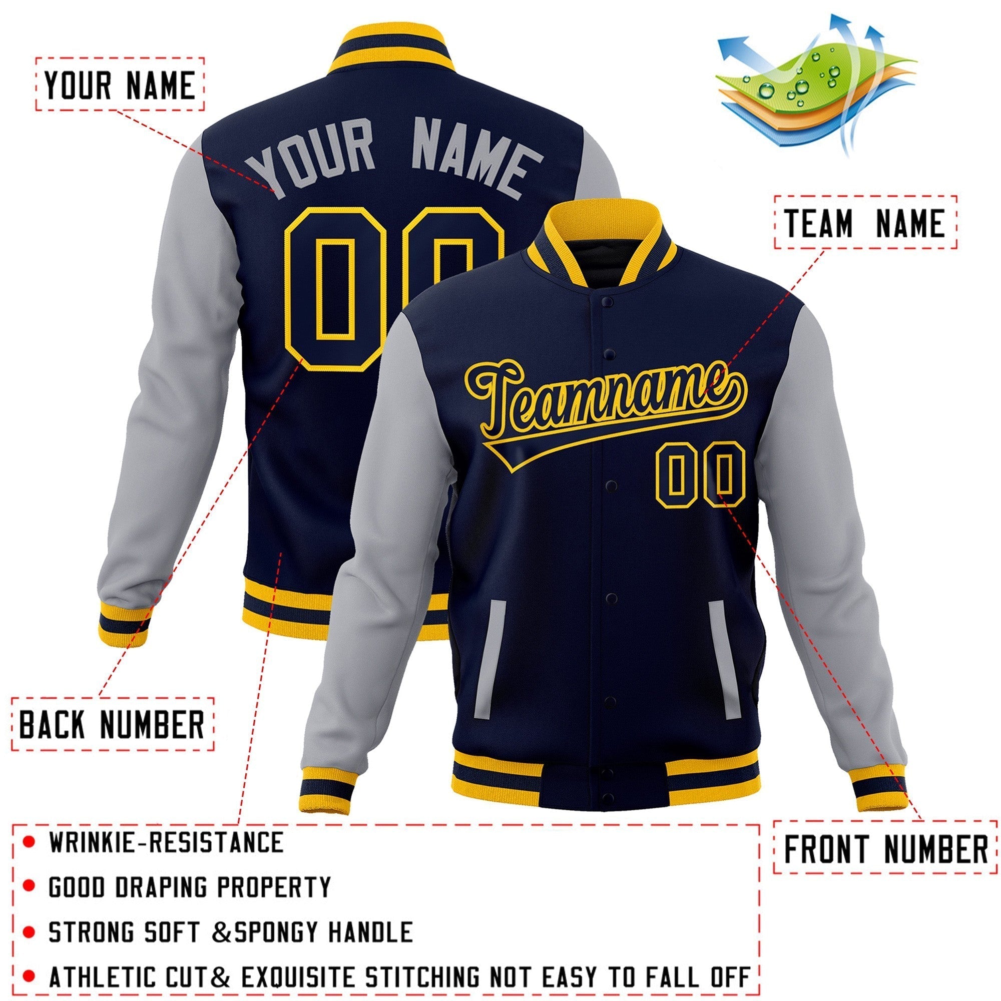 Custom Stitched Varsity Raglan Sleeves Letterman Baseball Jacket
