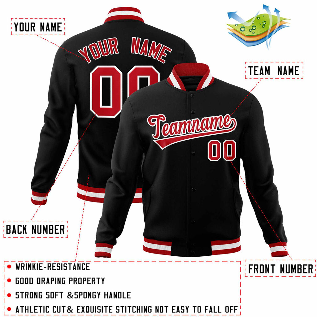 Custom Black Red-White Classic Style Varsity Full-Snap Letterman Jacket