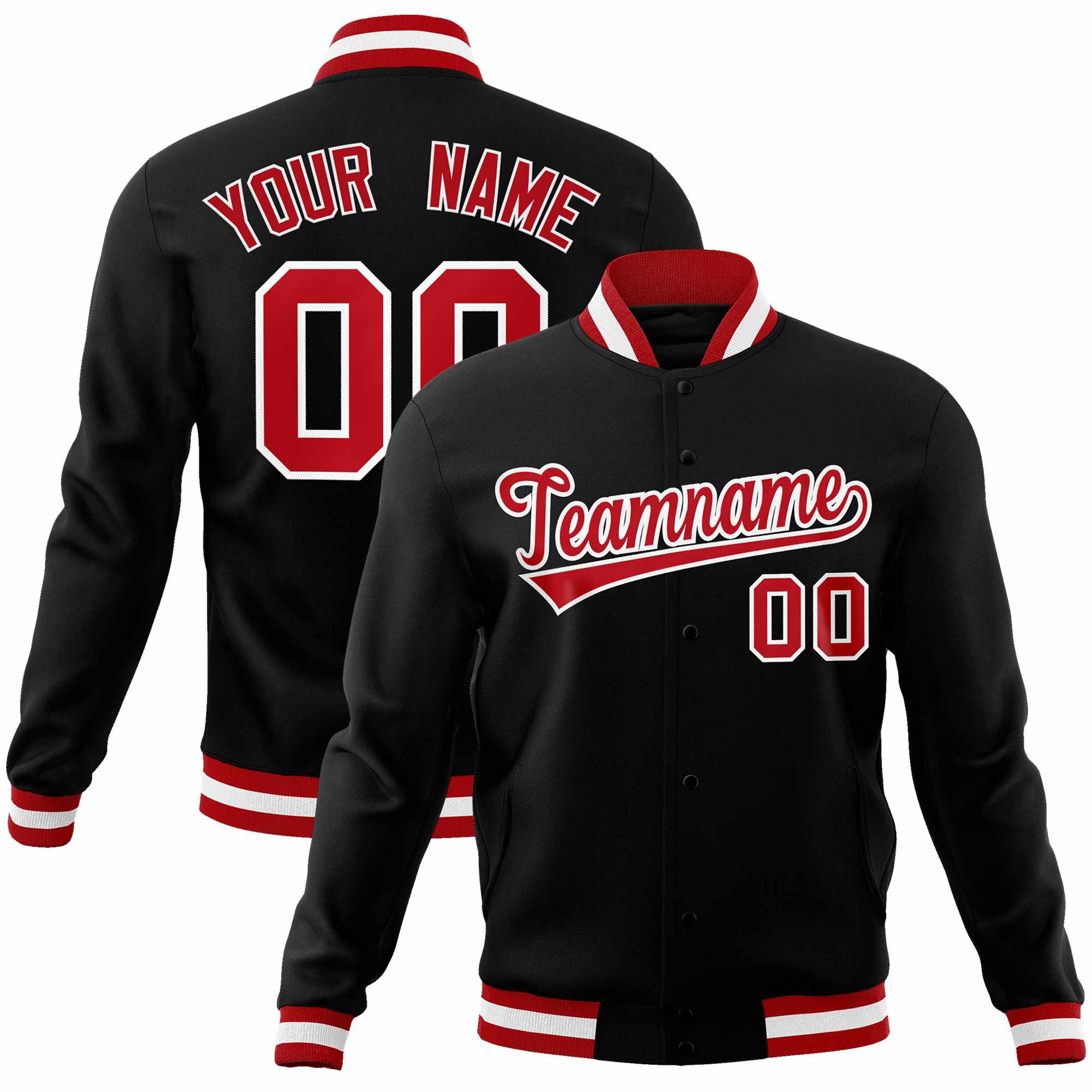 Custom Black Red-White Classic Style Varsity Full-Snap Letterman Jacket Main image