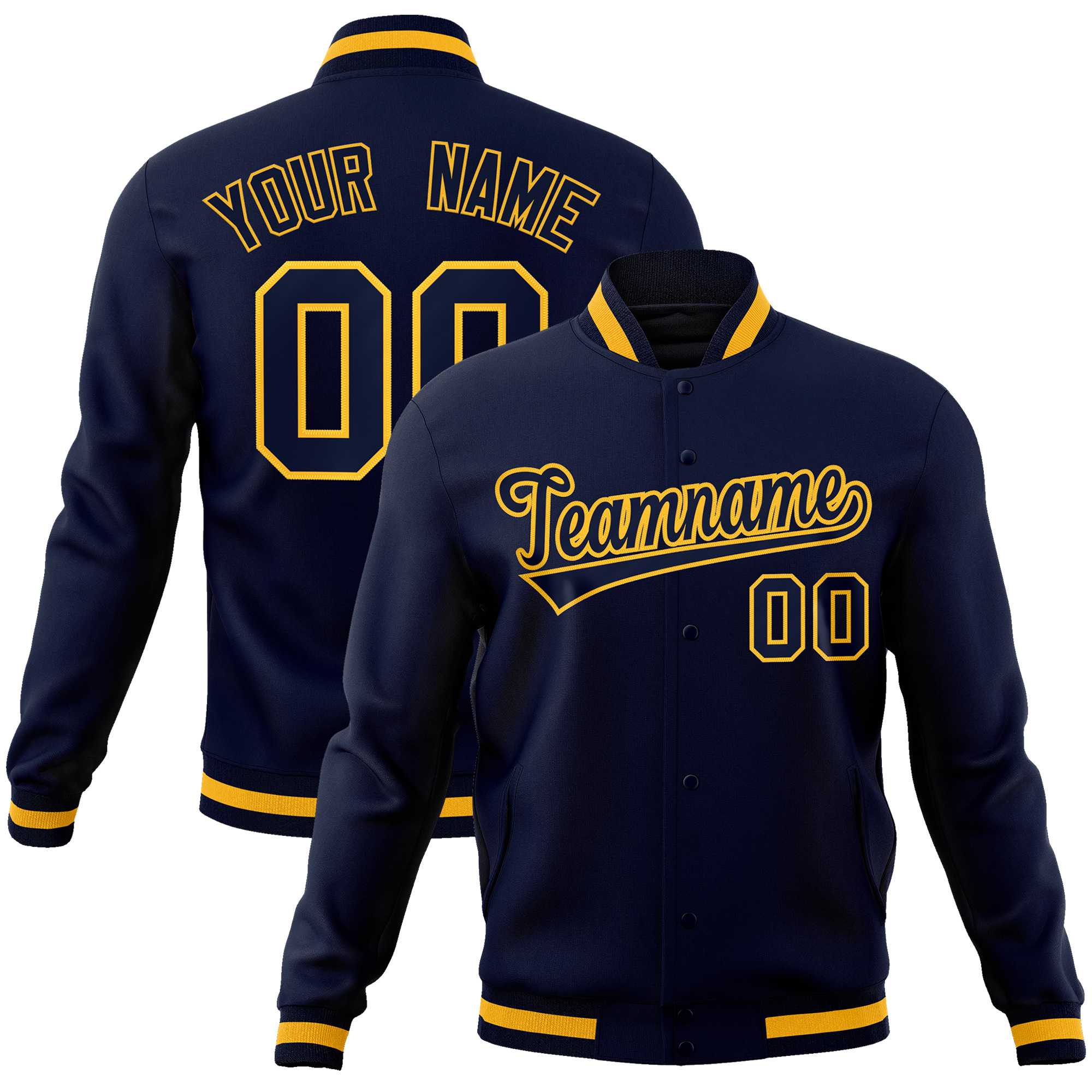 Custom Navy Navy-Gold Classic Style Varsity Full-Snap Letterman Jacket Main image