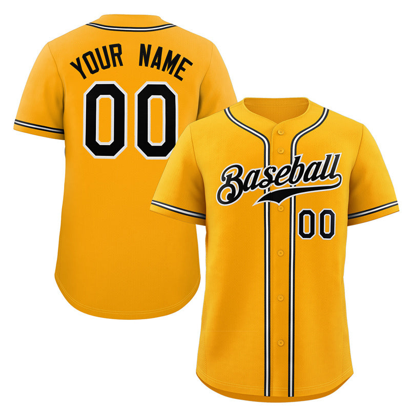 Custom Yellow Black-White Classic Style Authentic Baseball Jersey Main image