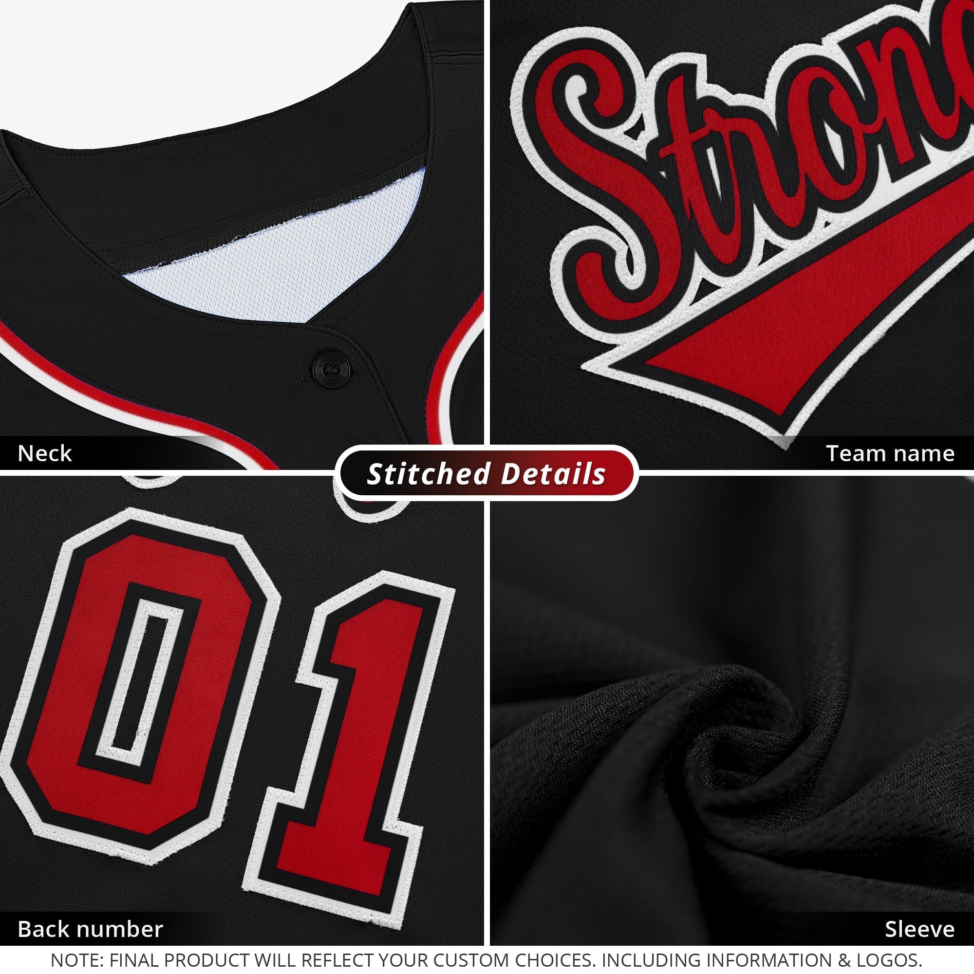 Custom Black Red-White Classic Style Authentic Baseball Jersey Secondary image