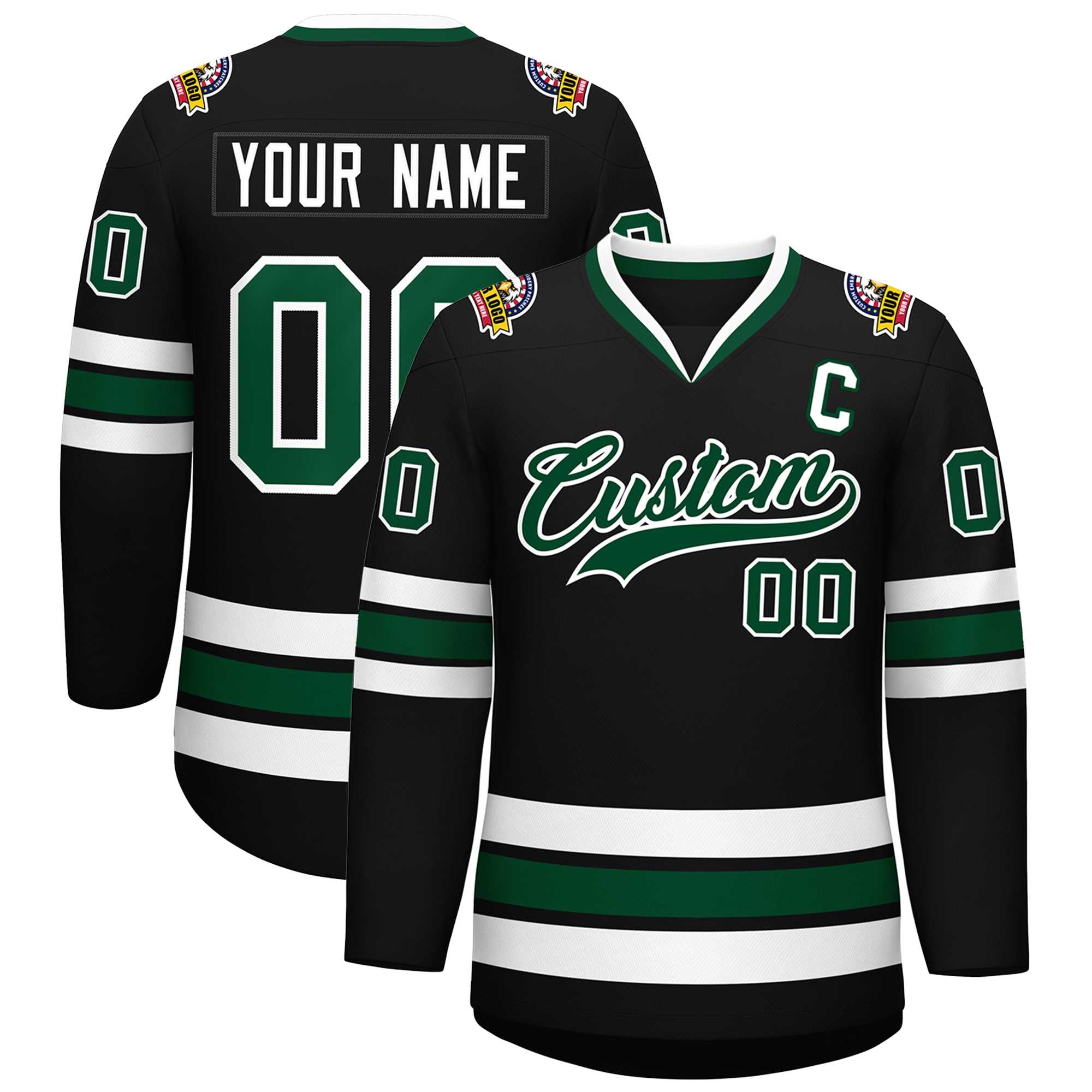 Custom Black Green-White Classic Style Hockey Jersey Main image