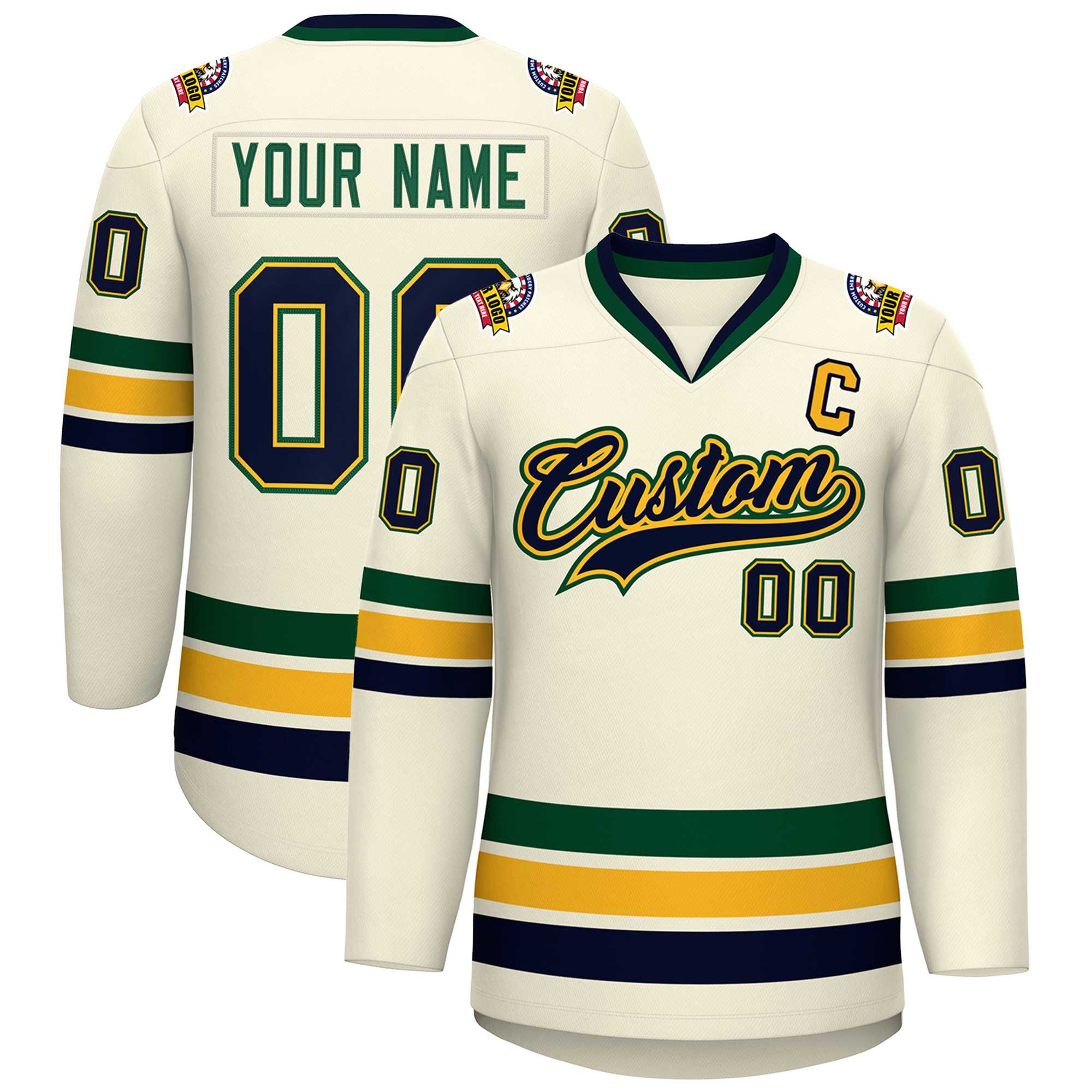 Custom Khaki Navy Gold-Green Classic Style Hockey Jersey Main image