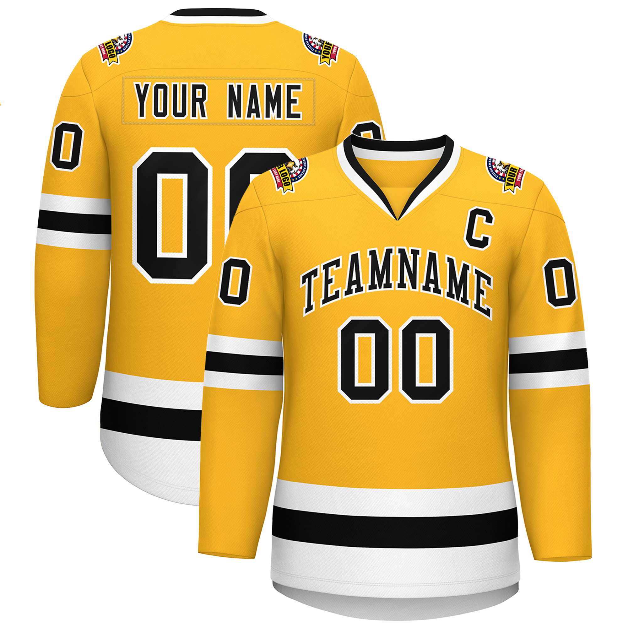 Custom Gold Black-White Classic Style Hockey Jersey Main image