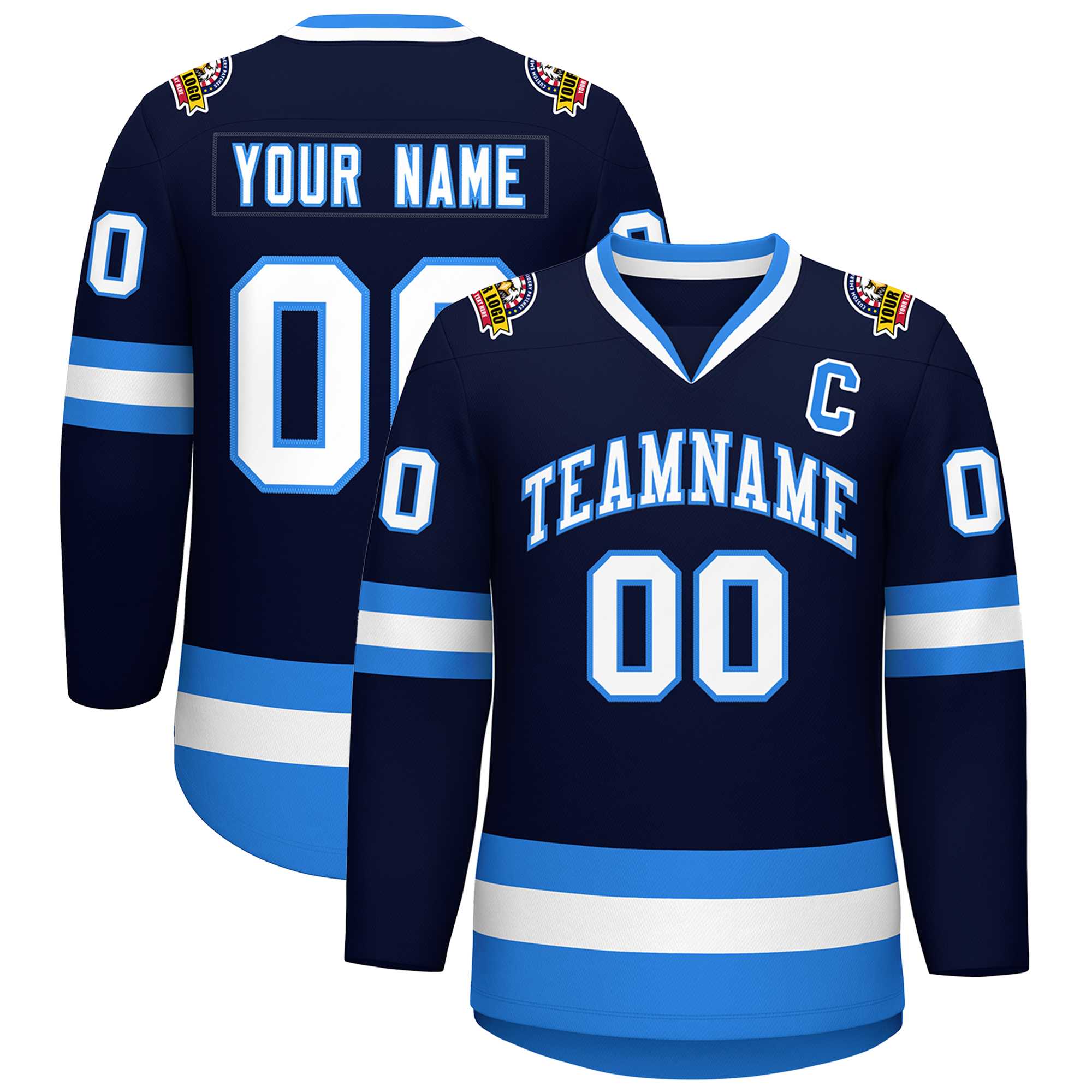 Custom Navy White-Powder Blue Classic Style Hockey Jersey Main image