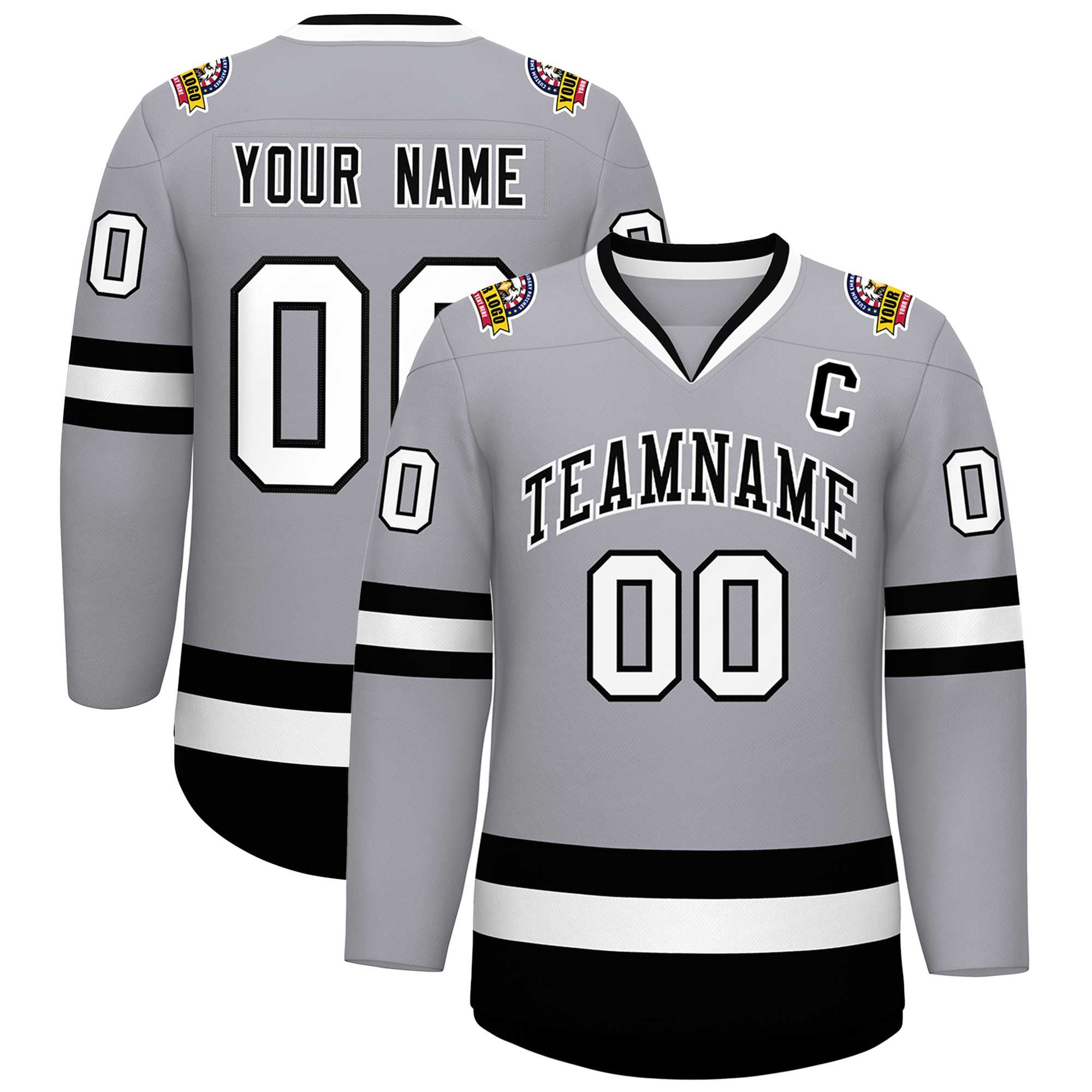 Custom Gray Black-White Classic Style Hockey Jersey Main image